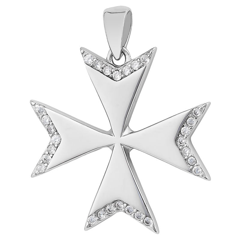 925 Silver Maltese Cross with CZ's 23mm