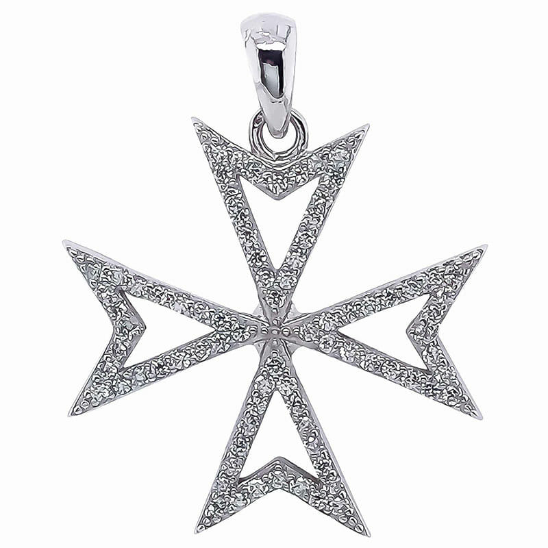 925 Silver Maltese Cross CZ Cut Out 23mm