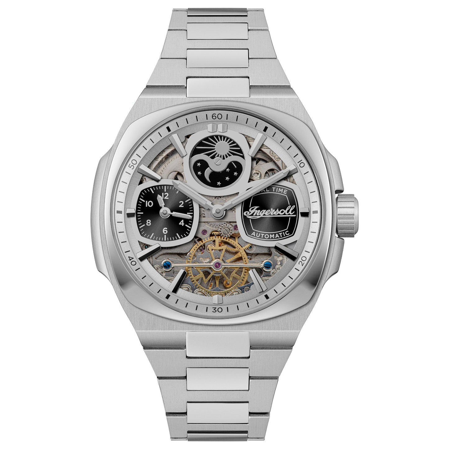 Ingersoll The Spirit 46mm Skeleton Dial Black Stainless Steel Strap Watch