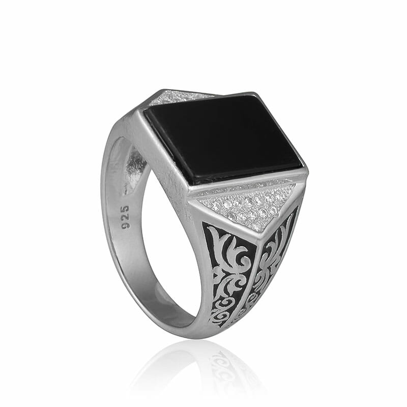 925 Black Agate + Cubics Dress Ring