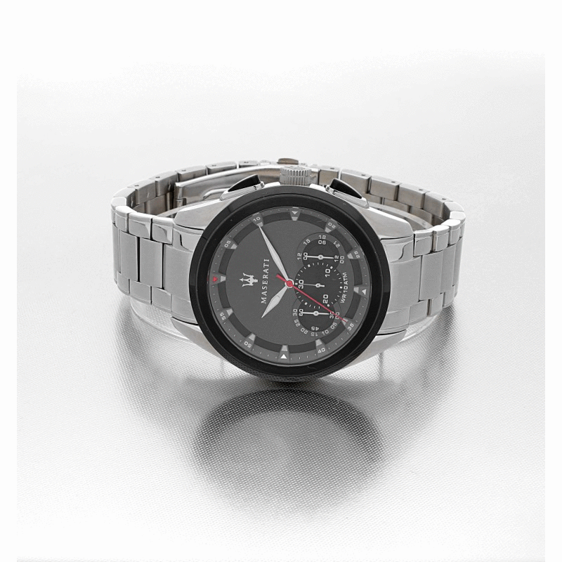 Maserati Traguardo 45mm Black Dial Silver Bracelet Watch