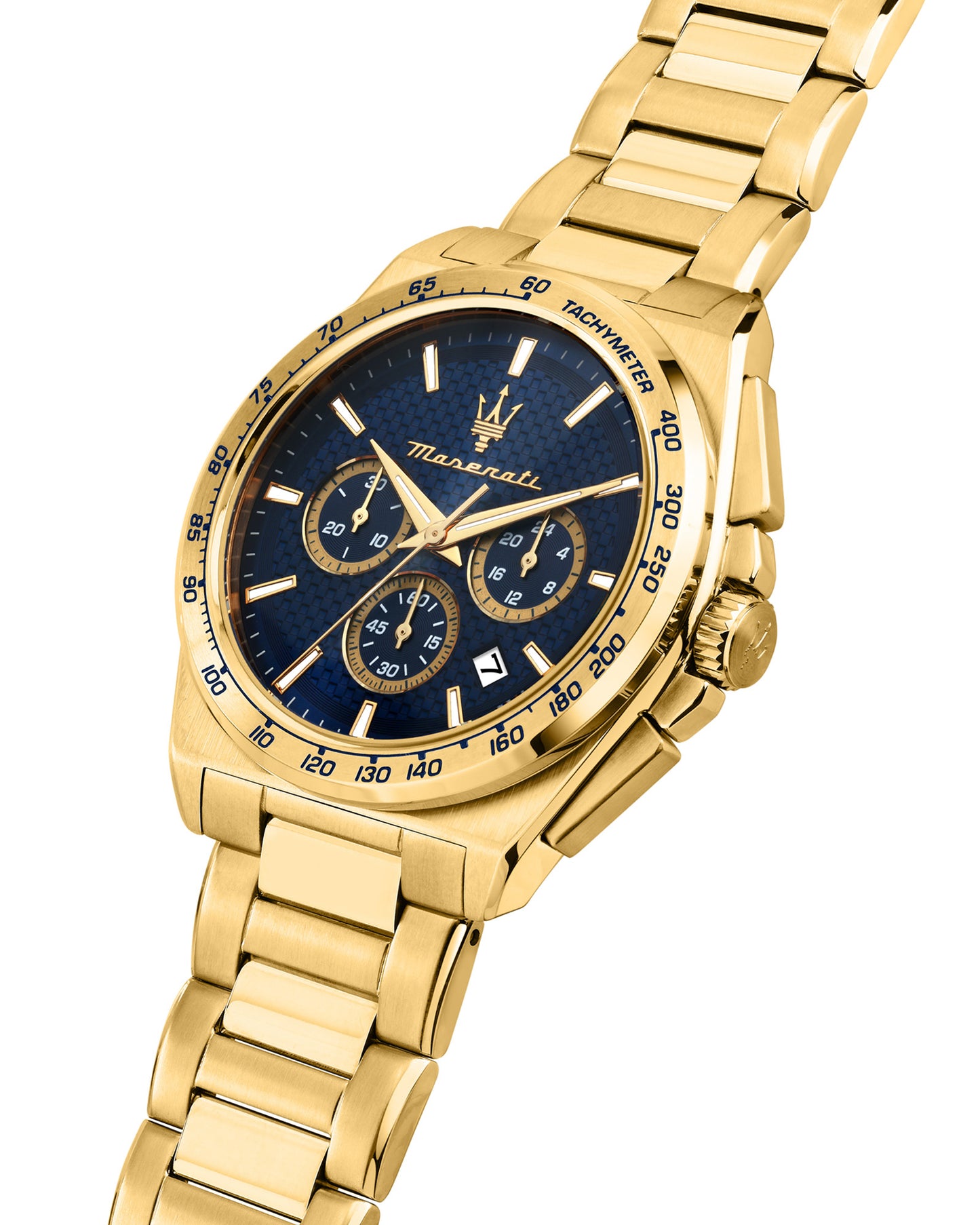 Maserati Velocita 43mm Chrono Blue Dial Gold Stainless Steel Strap Watch