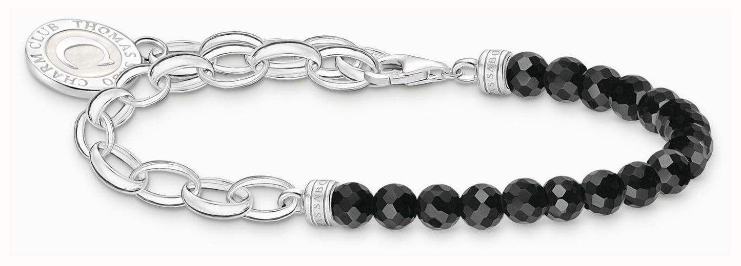 Thomas Sabo Charm Bracelet Sterling Silver Black Obsidian Beads 17cm