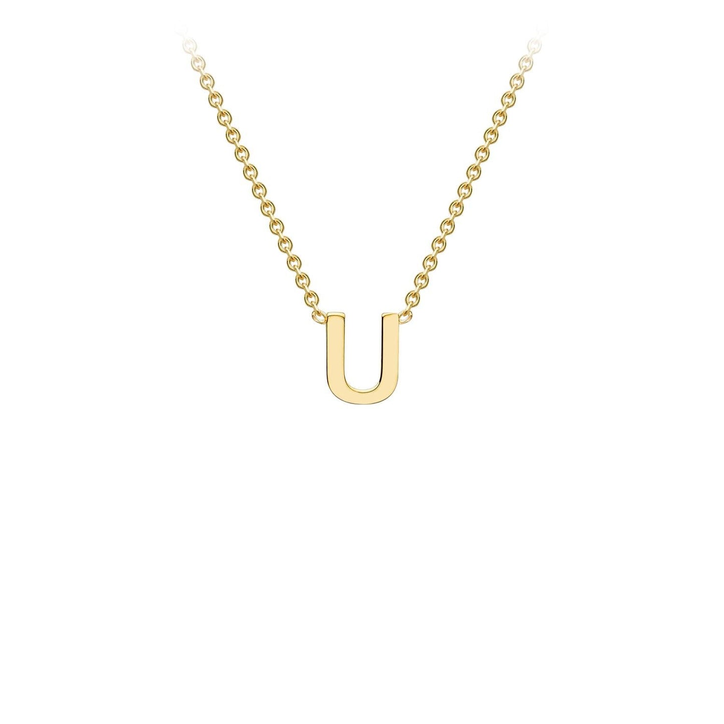 9K Yellow Gold 'U' Initial Adjustable Letter Necklace 38/43cm