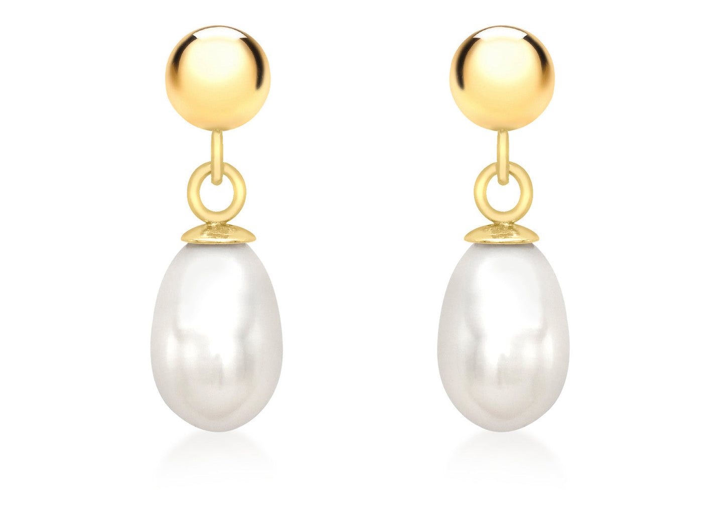 9K Yellow Gold Pearl Drop Earrings 5mm