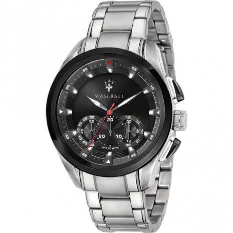 Maserati Traguardo 45mm Black Dial Silver Bracelet Watch