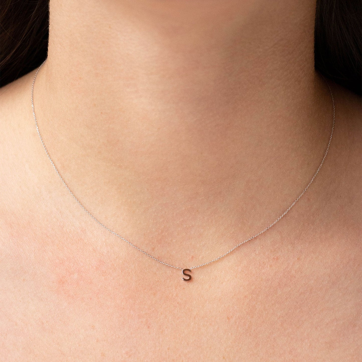 9K White Gold 'S' Initial Adjustable Letter Necklace 38/43cm