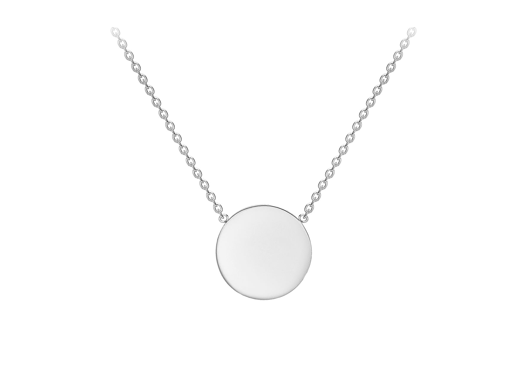 9K White Gold 10mm Disc Adjustable Necklace 41cm-43cm