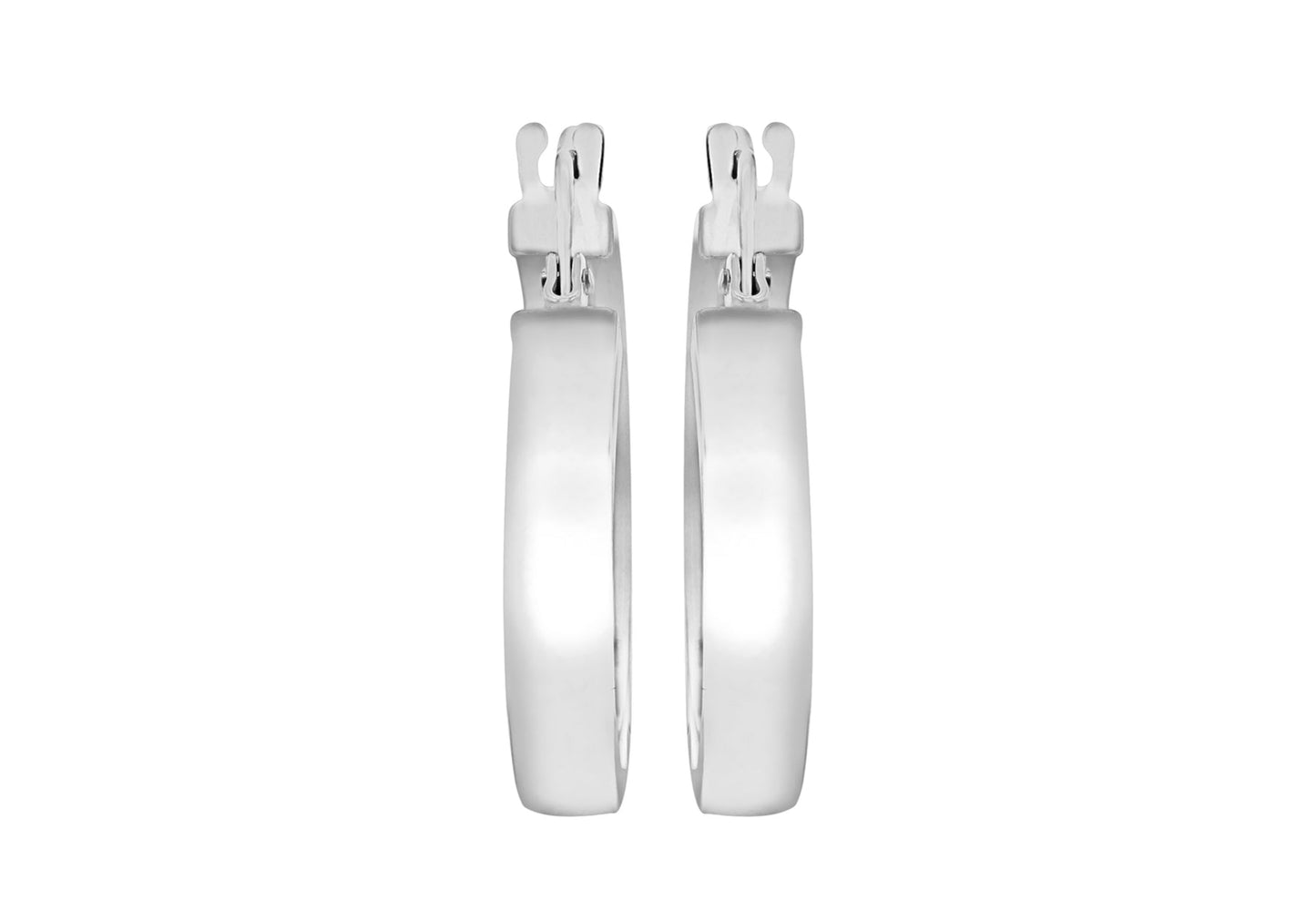 9K White Gold 3mm Rectangular-Tube 15mm Hoop Creole Earrings