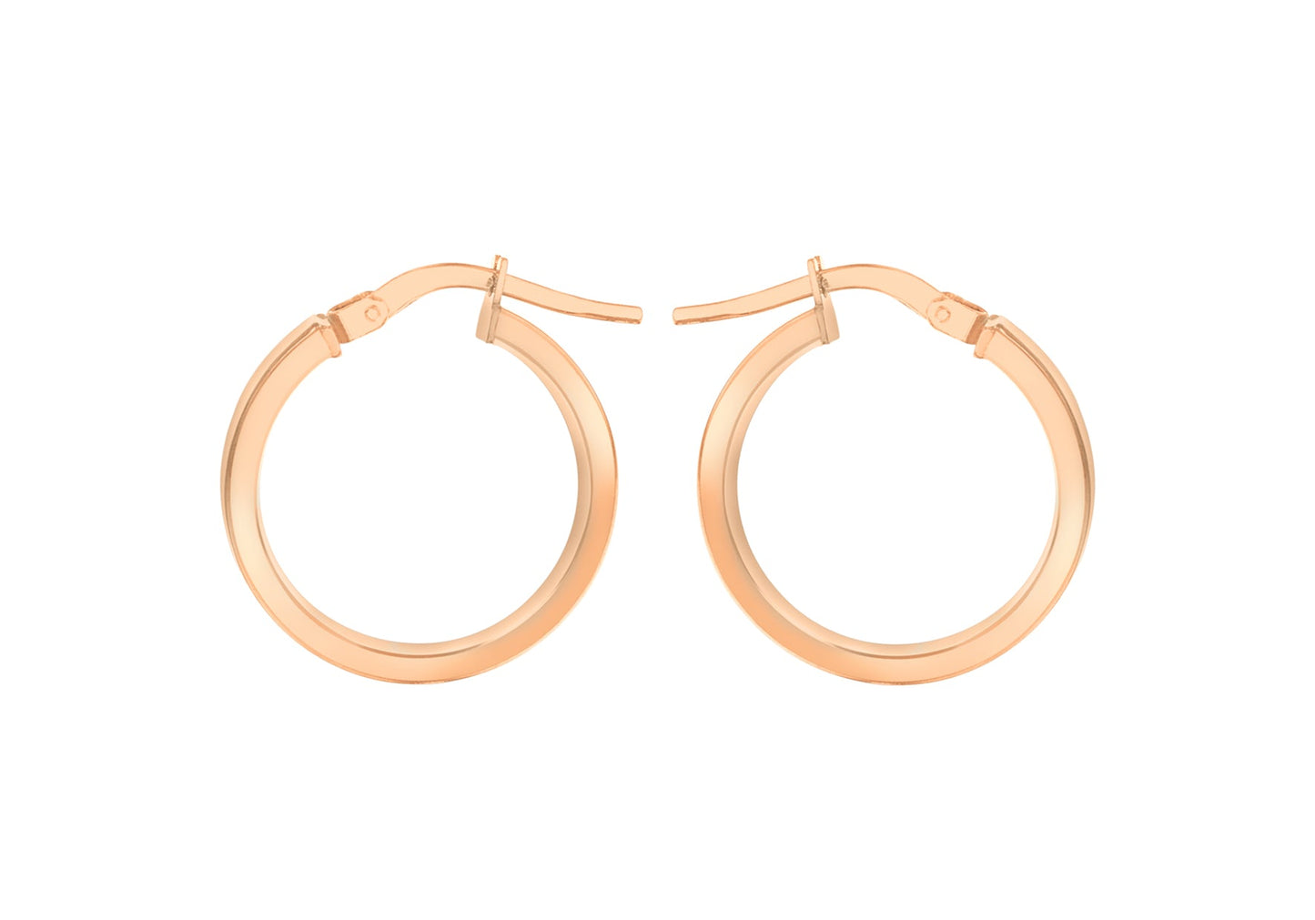 9K Rose Gold 3mm Rectangular-Tube 15mm Hoop Creole Earrings