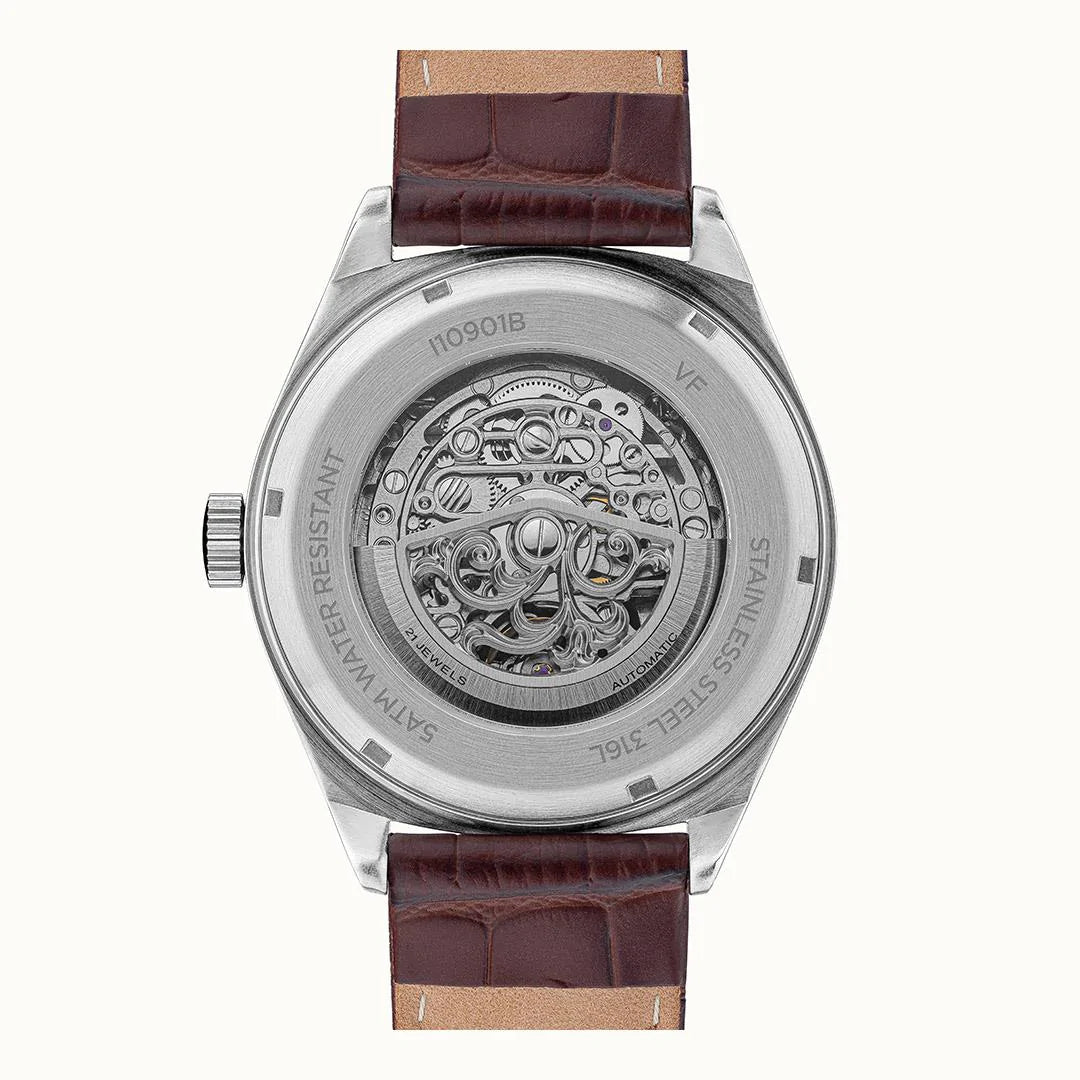 Ingersoll The Shelby Automatic Silver Rose Gold Brown Leather Watch