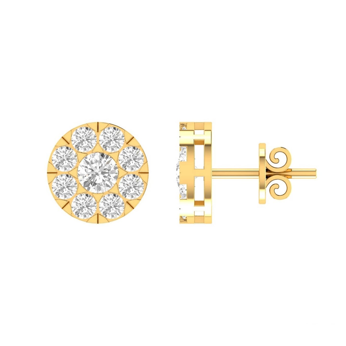 Cluster Diamond Stud Earrings with 0.25ct Diamonds in 9K Yellow Gold - 9YECLUS25GH