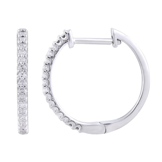 Hoop Earrings with 0.10ct Diamond in 9K White Gold