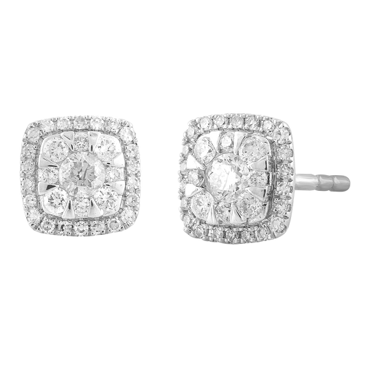 Diamond Cluster Stud Earrings with 0.33ct Diamonds in 18K White Gold - IGE-14530-033-18W