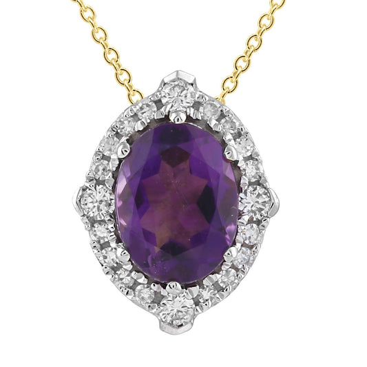 Amethyst Necklace with 0.15ct Diamonds in 9K Yellow Gold