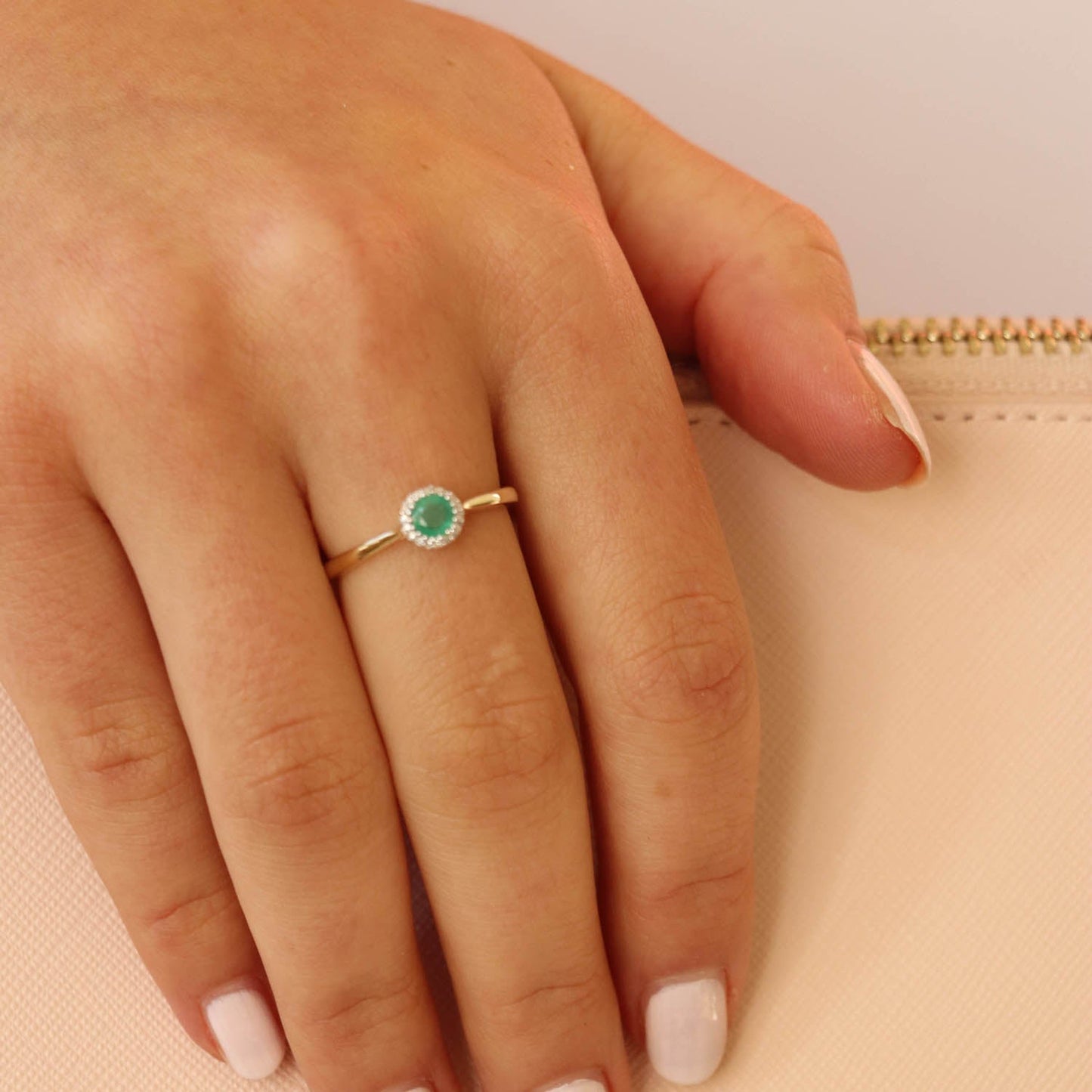 Emerald Ring with 0.03ct Diamonds in 9K Yellow Gold
