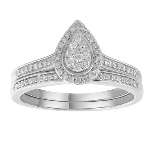 Pear Engagment & Wedding Ring Set with 0.35ct Diamonds in 9K White Gold