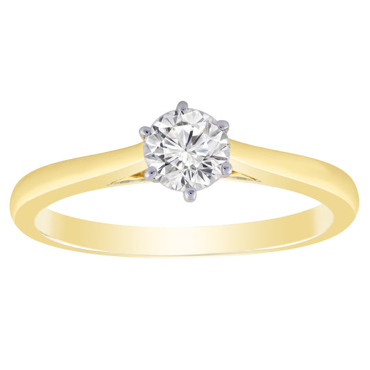 Diamond Solitaire Ring with 0.50ct Diamonds in 18K Yellow Gold