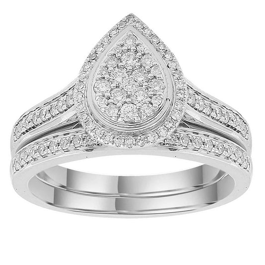 Pear Engagment & Wedding Ring Set with 0.50ct Diamonds in 9K White Gold