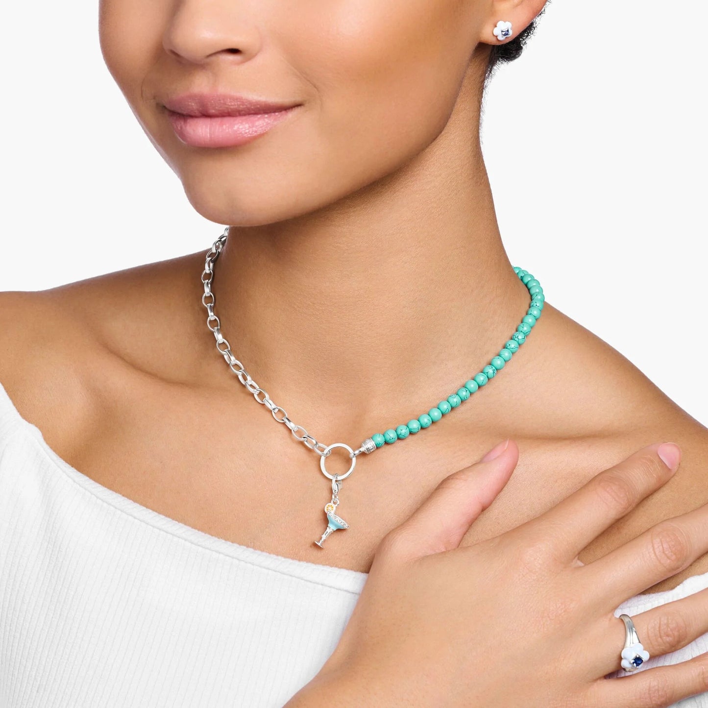 THOMAS SABO Link Chain Turquoise Bead Necklace