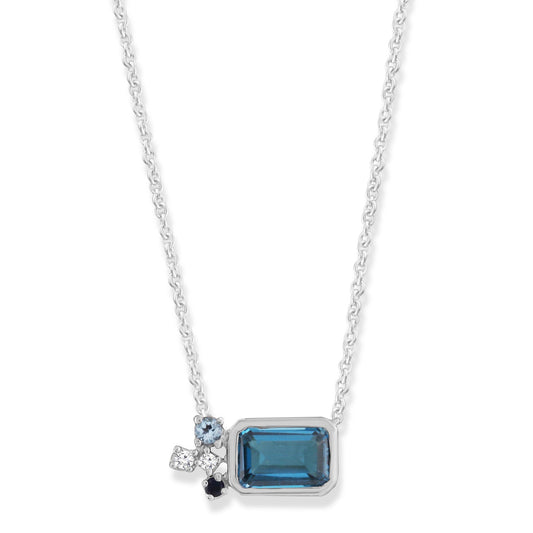 Diamond and Blue Topaz Necklace with 0.02ct Diamonds in 9K White Gold
