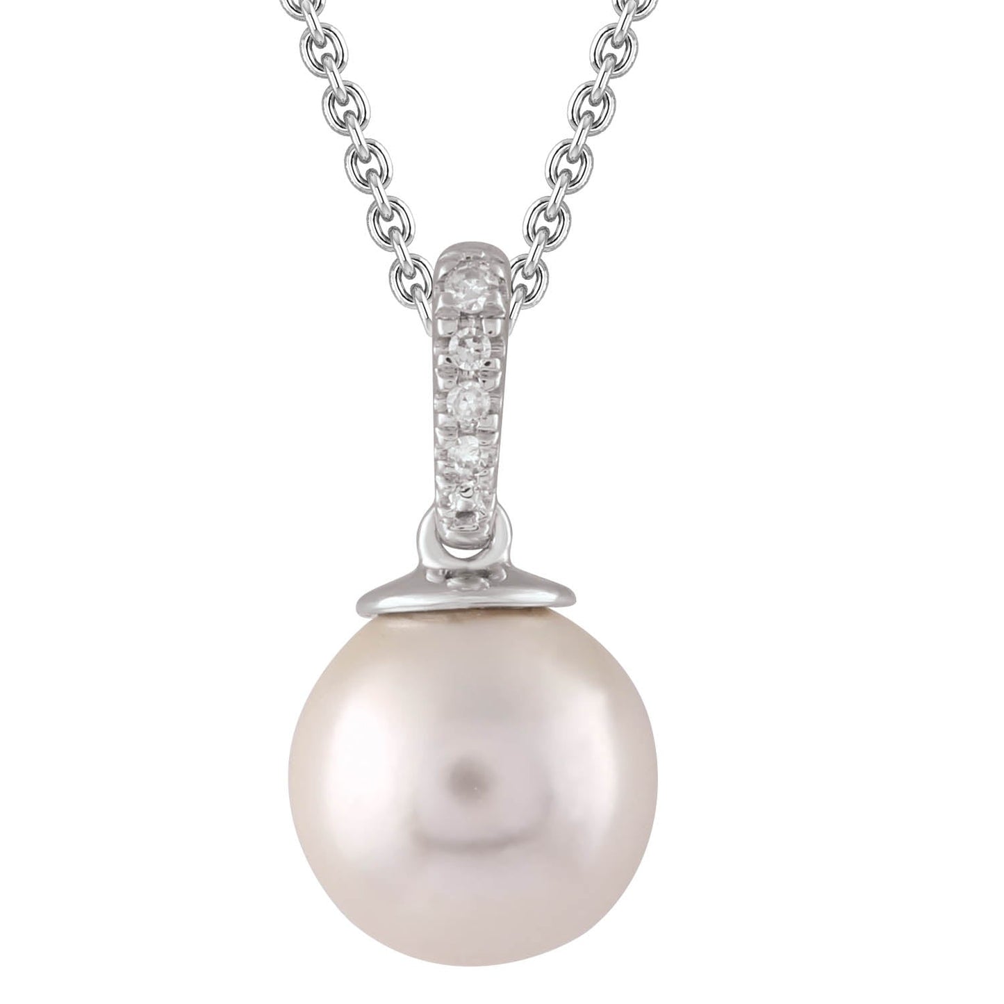 Diamond Pearl Necklace with 0.01ct Diamonds in 9K White Gold - N-20564-001-W