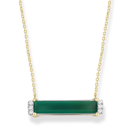 Diamond and Green Onyx Necklace with 0.05ct Diamonds in 9K Yellow Gold