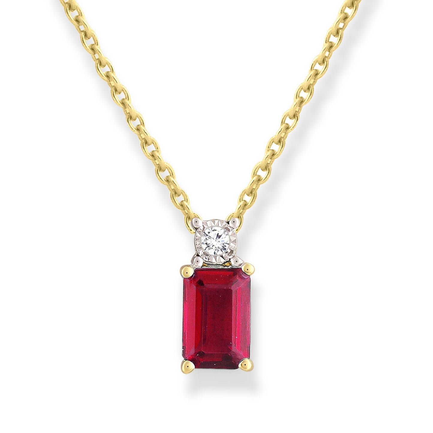 Diamond and Ruby Necklace with 0.02ct Diamonds in 9K Yellow Gold