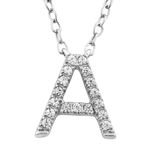 Initial 'A' Necklace with 0.06ct Diamonds in 9K White Gold
