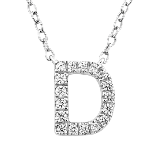 Initial 'D' Necklace with 0.09ct Diamonds in 9K White Gold