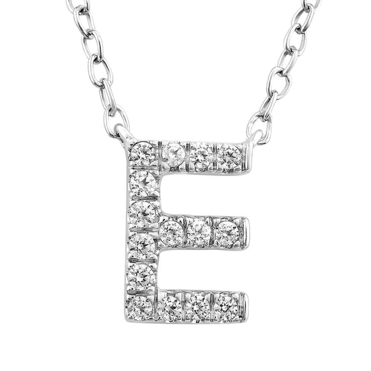Initial 'E' Necklace with 0.09ct Diamonds in 9K White Gold