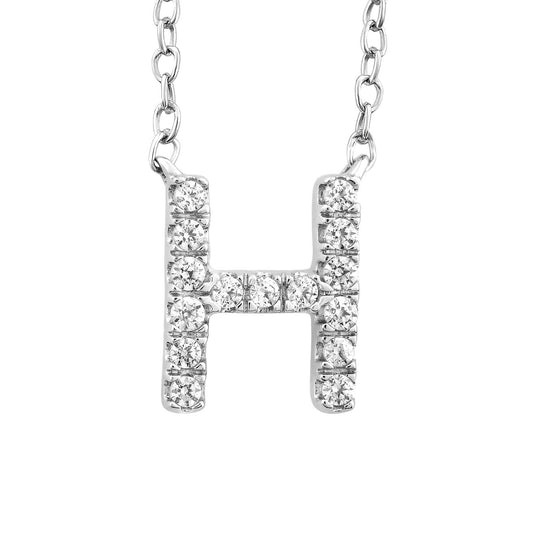 Initial 'H' Necklace with 0.09ct Diamonds in 9K White Gold