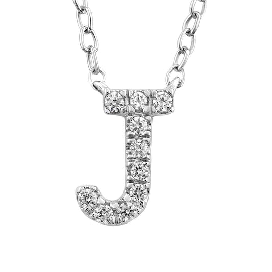 Initial 'J' Necklace with 0.06ct Diamonds in 9K White Gold