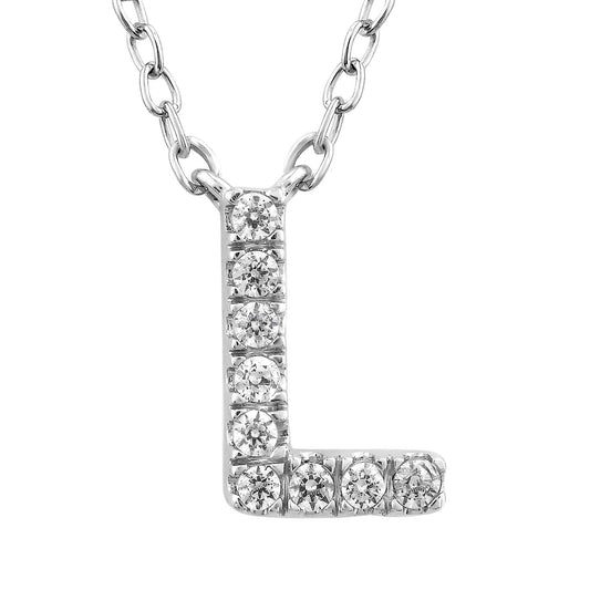 Initial 'L' Necklace with 0.06ct Diamonds in 9K White Gold