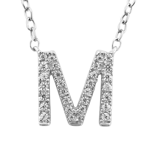 Initial 'M' Necklace with 0.09ct Diamonds in 9K White Gold