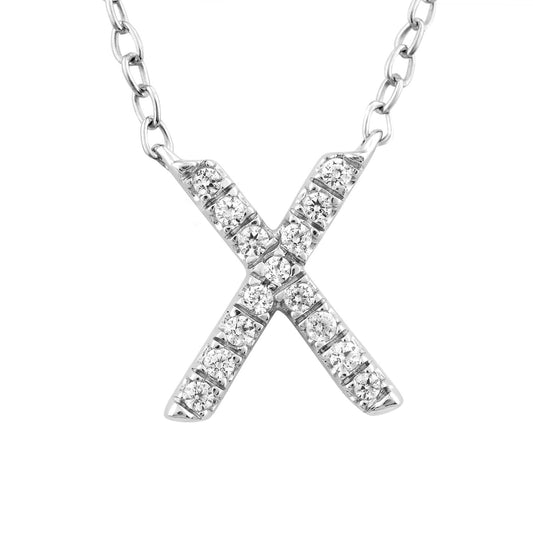 Initial 'X' Necklace with 0.06ct Diamonds in 9K White Gold