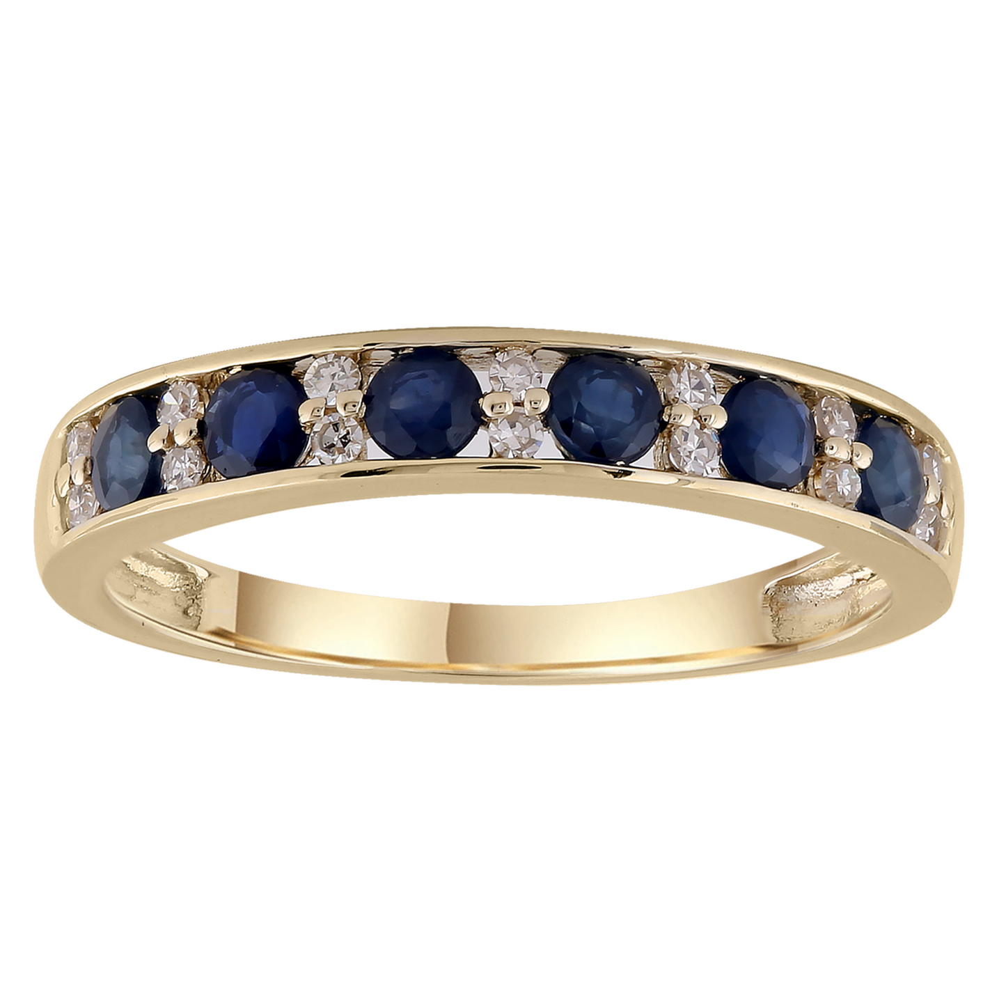 Sapphire Band Ring with 0.10ct Diamonds in 9K Yellow Gold