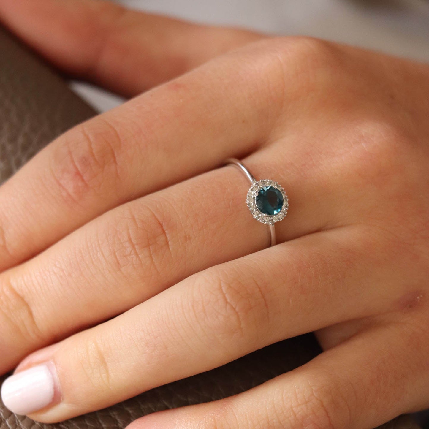London Blue Topaz Ring with 0.10ct Diamonds in 9K White Gold