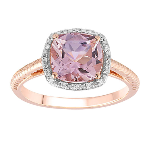 Pink Amethyst Ring with 0.05ct Diamonds in 9K Rose Gold