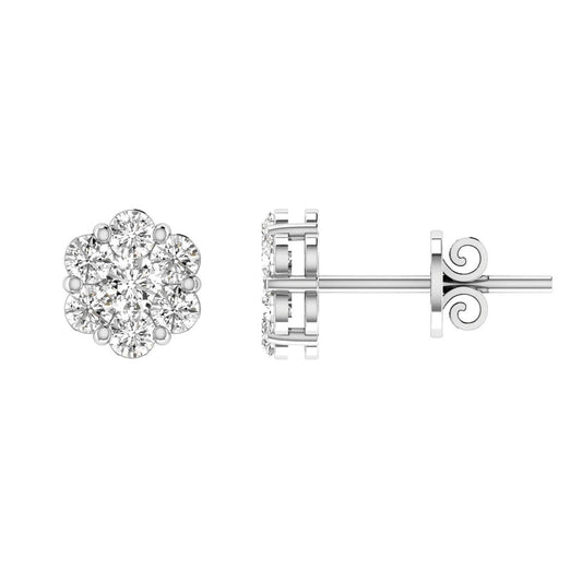 Cluster Stud Diamond Earrings with 0.50ct Diamonds in 9K White Gold - RJ9WECLUS50GH