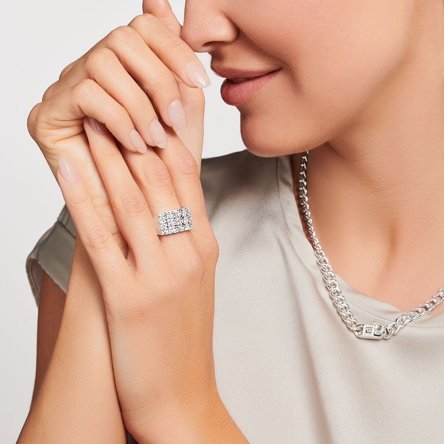 Thomas Sabo Band Ring White Stones Silver