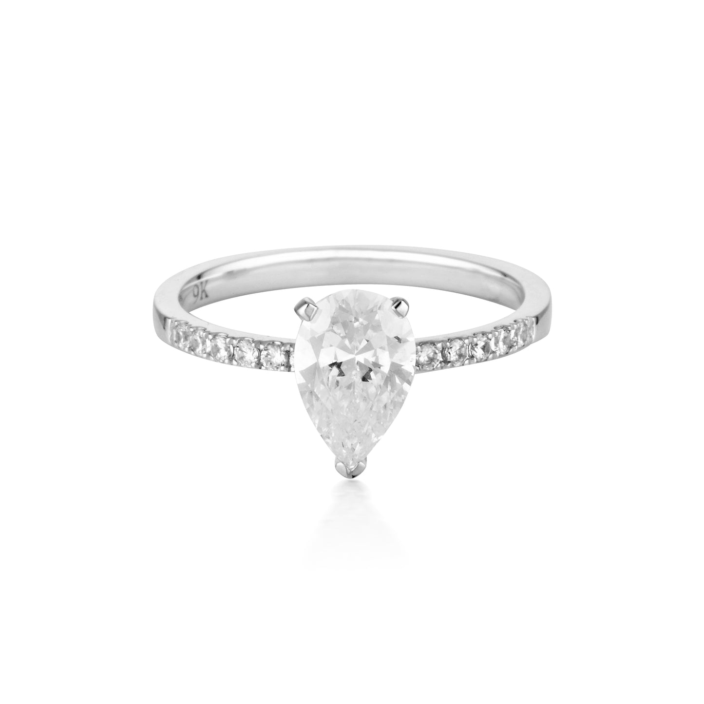 Georgini Gold Pear Cut and Round Brilliant 1.5tcw Moissanite Engagement Ring in 9ct White Gold
