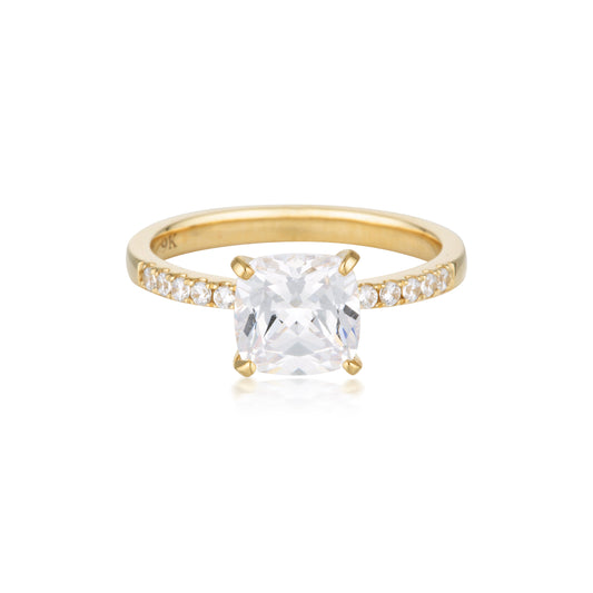 Georgini Gold Cushion Cut 1.5tcw Moissanite Engagement Ring in 9ct Yellow Gold