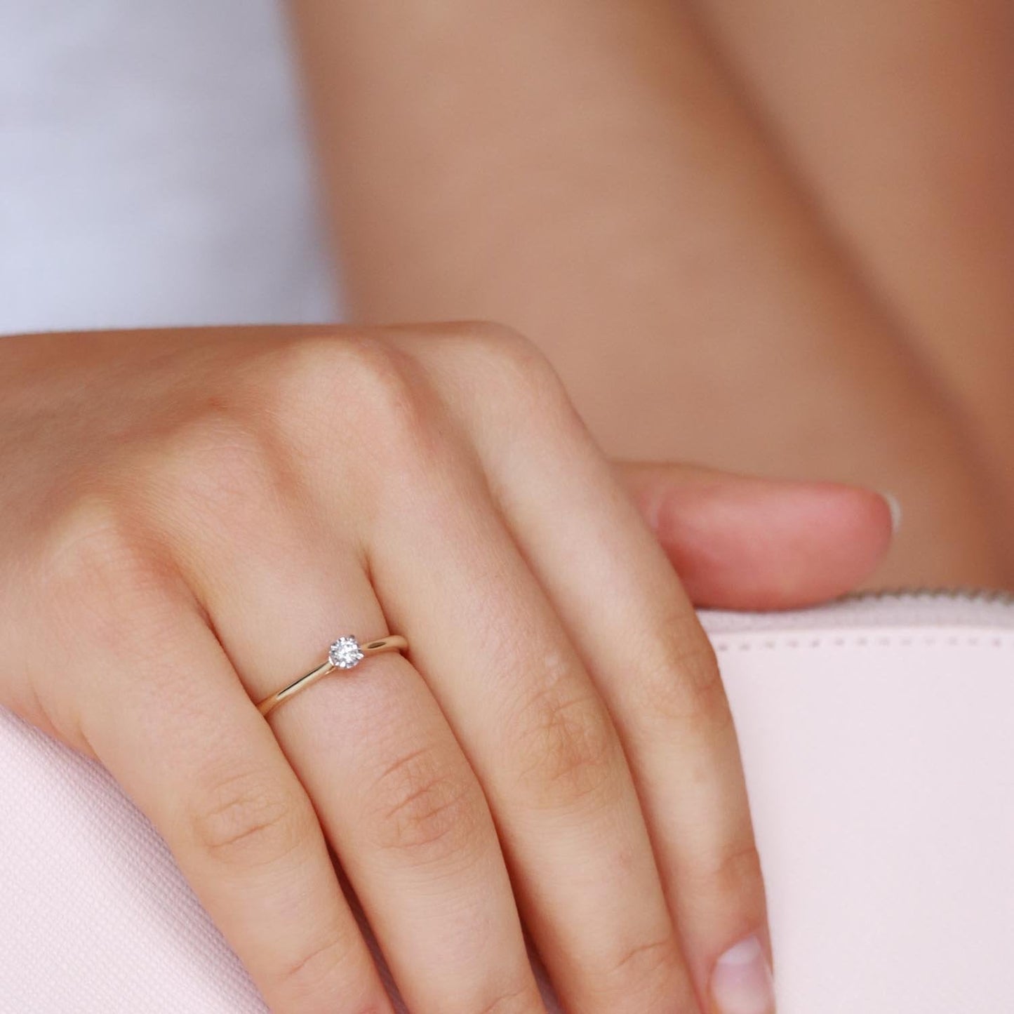 Solitaire Ring with 0.07ct Diamonds in 9K Yellow Gold