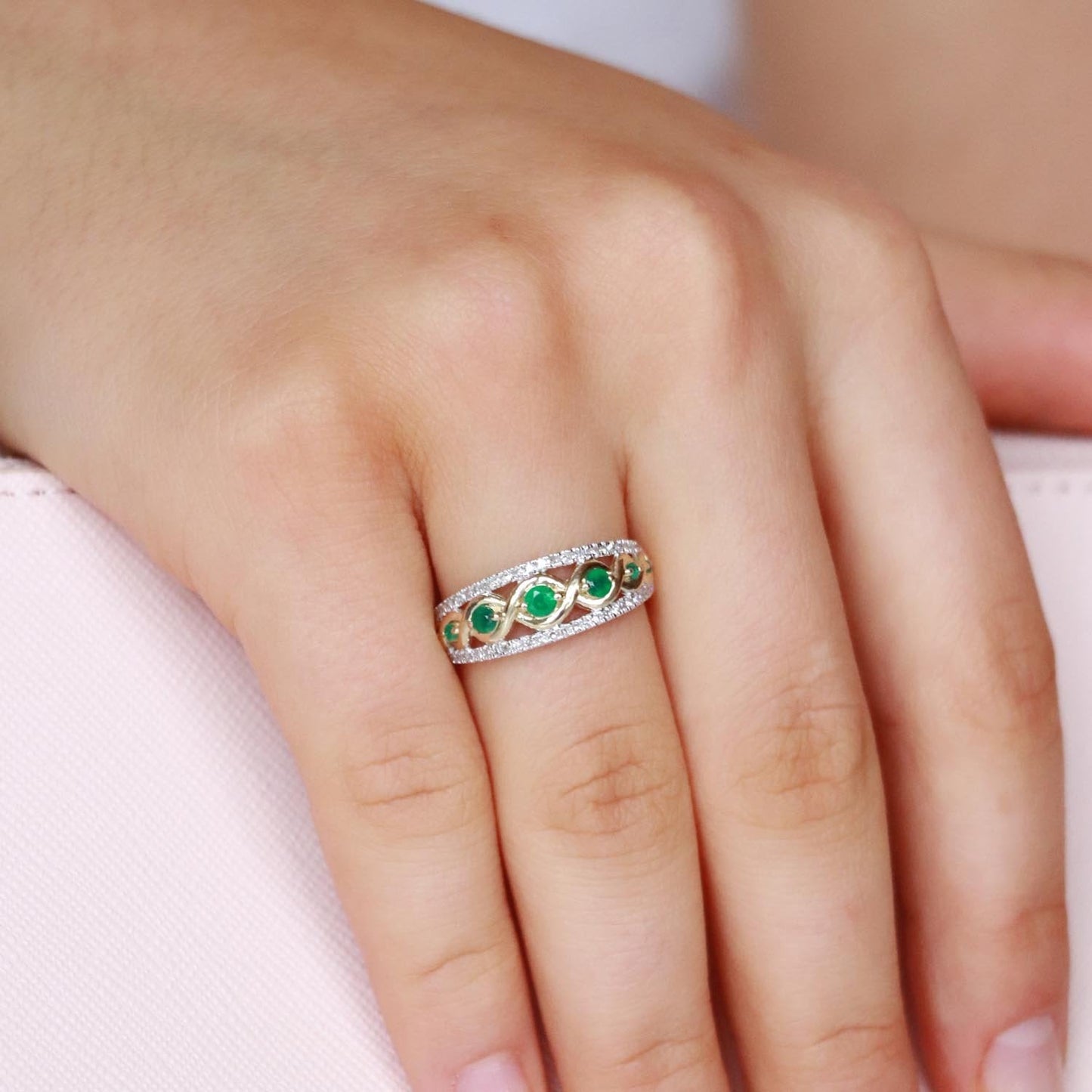 Emerald Ring with 0.20ct Diamonds in 9K Yellow Gold