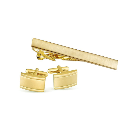 Golden Tie Bar + Cuff Link Set