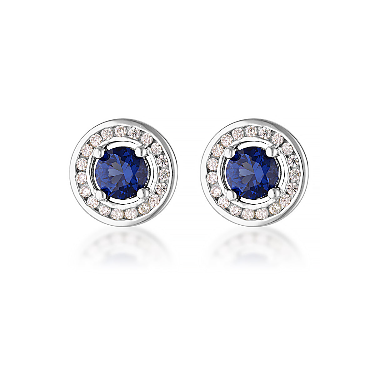 MILESTONE SAPPHIRE HALO EARRINGS IN SILVER