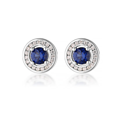 MILESTONE SAPPHIRE HALO EARRINGS IN SILVER