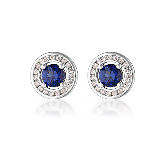 MILESTONE SAPPHIRE HALO EARRINGS IN SILVER