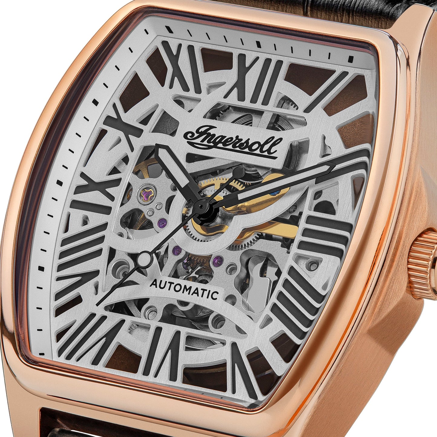 Ingersoll The California Automatic Rose Gold Black Leather Strap Watch